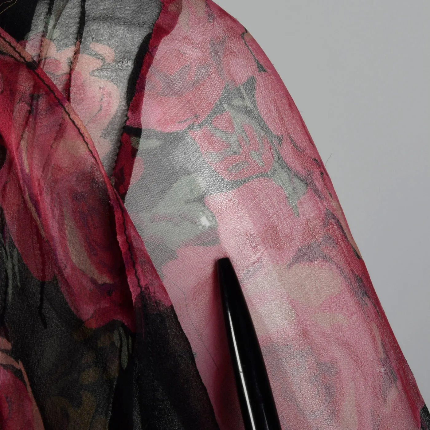 1930s Black Silk Slip Dress with Rose Print Top