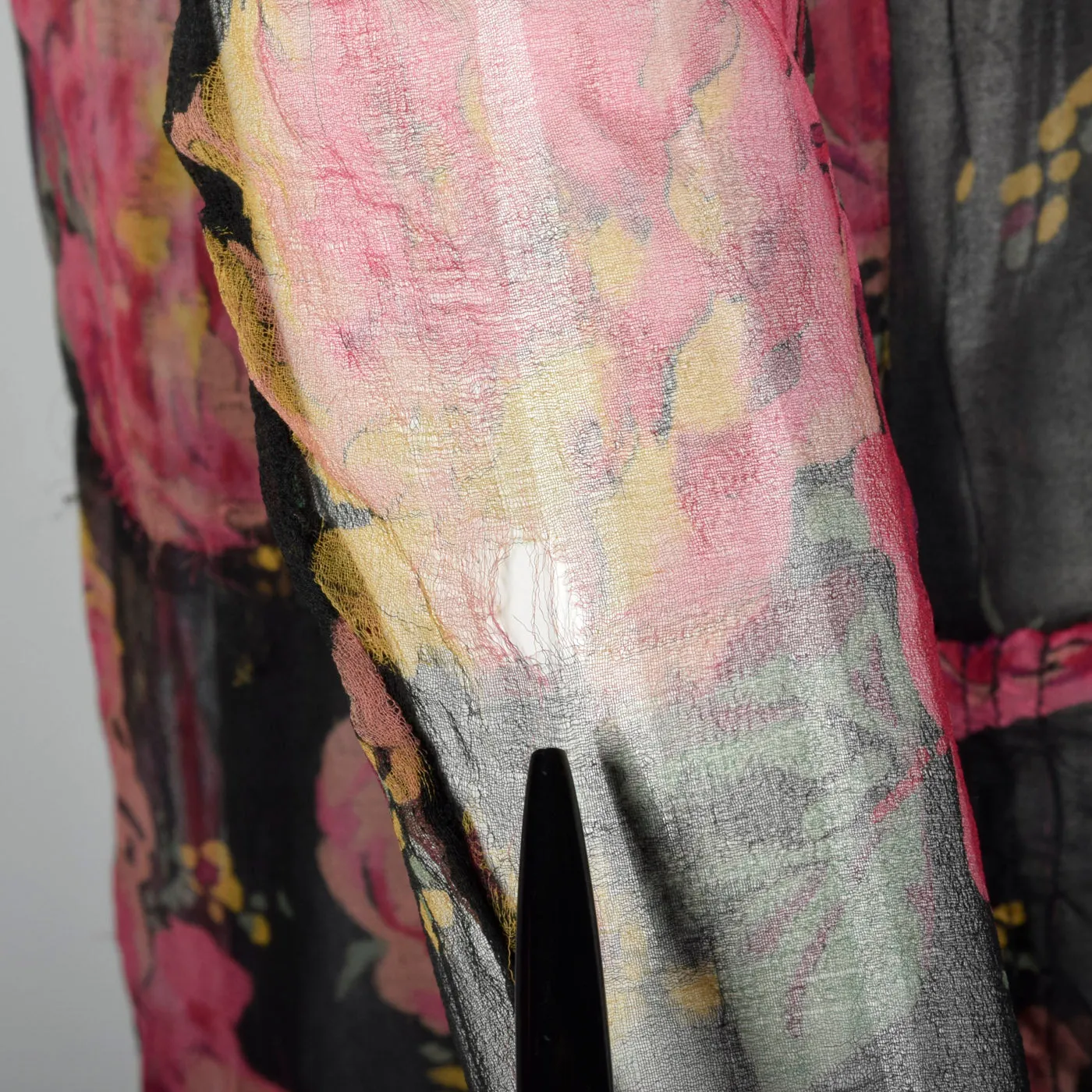 1930s Black Silk Slip Dress with Rose Print Top