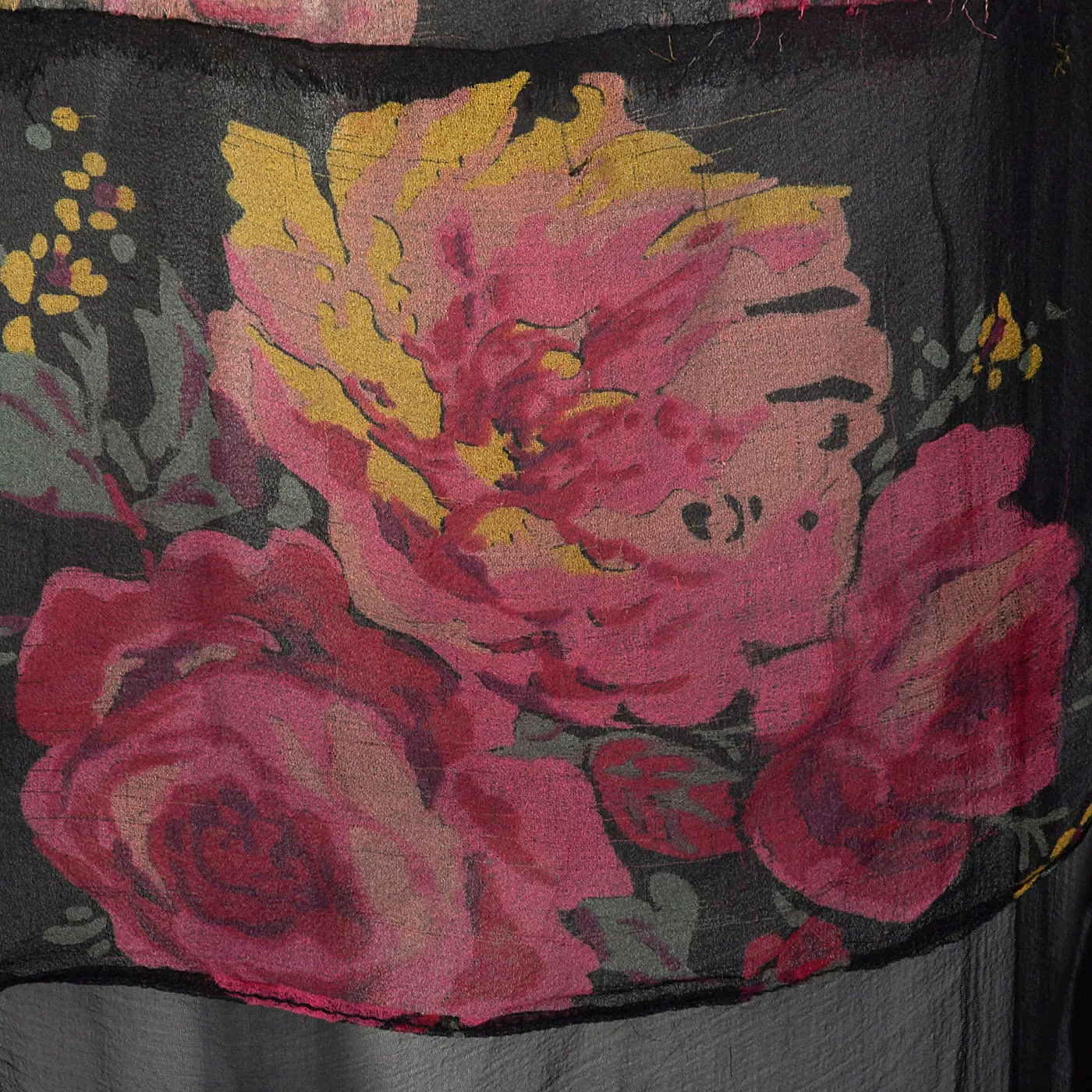 1930s Black Silk Slip Dress with Rose Print Top