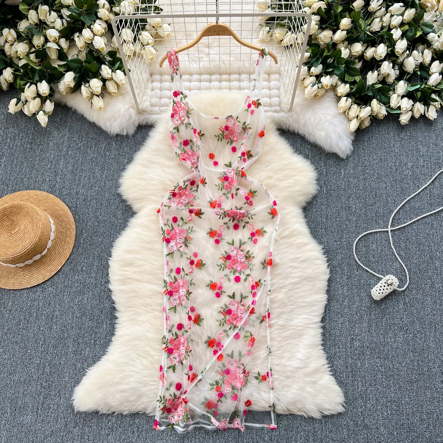 3d Floral Embroidered Outwear Dress