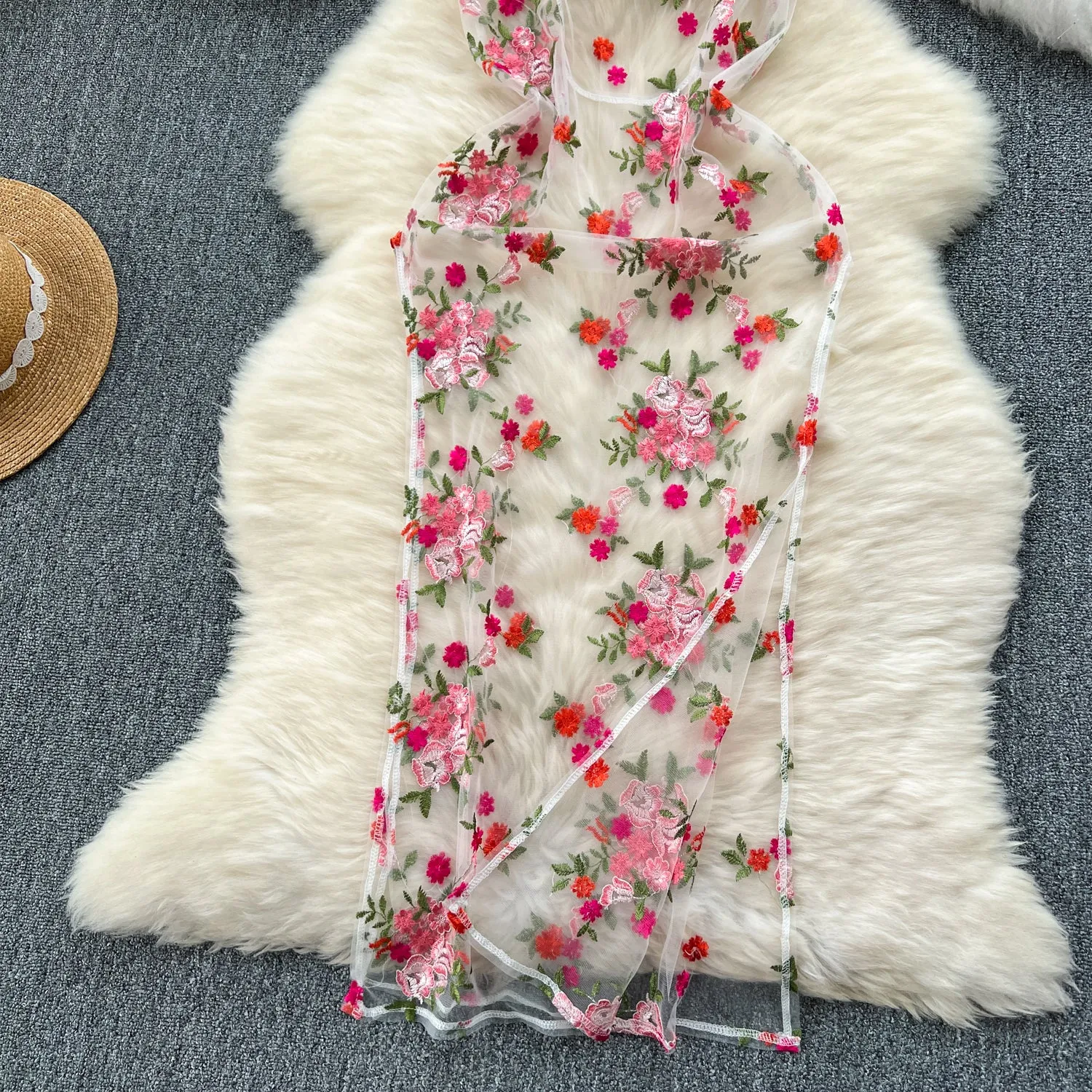 3d Floral Embroidered Outwear Dress