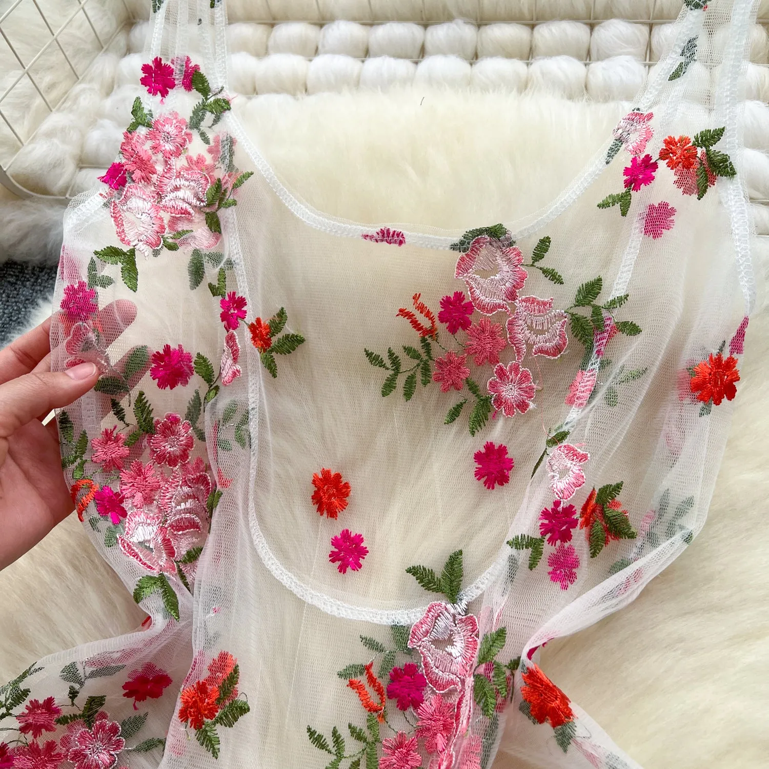 3d Floral Embroidered Outwear Dress