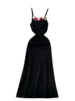 3d Floral Neckline Black Slip Dress