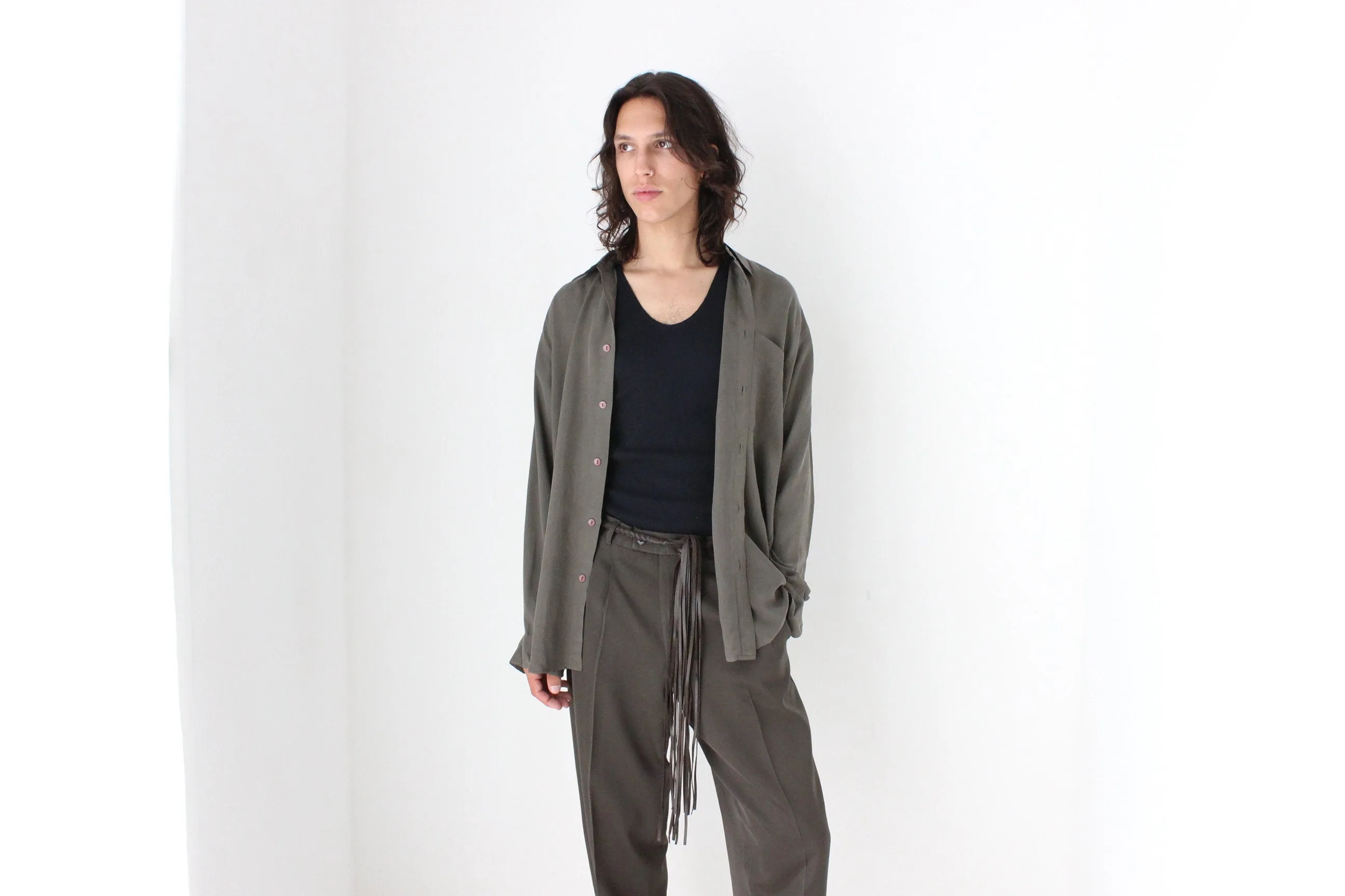 90s PURE FUJI SILK Relaxed Shirt in Khaki