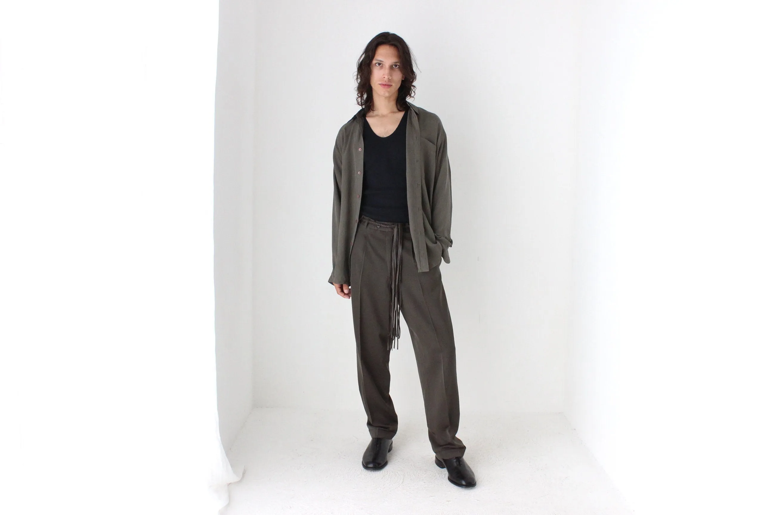 90s PURE FUJI SILK Relaxed Shirt in Khaki
