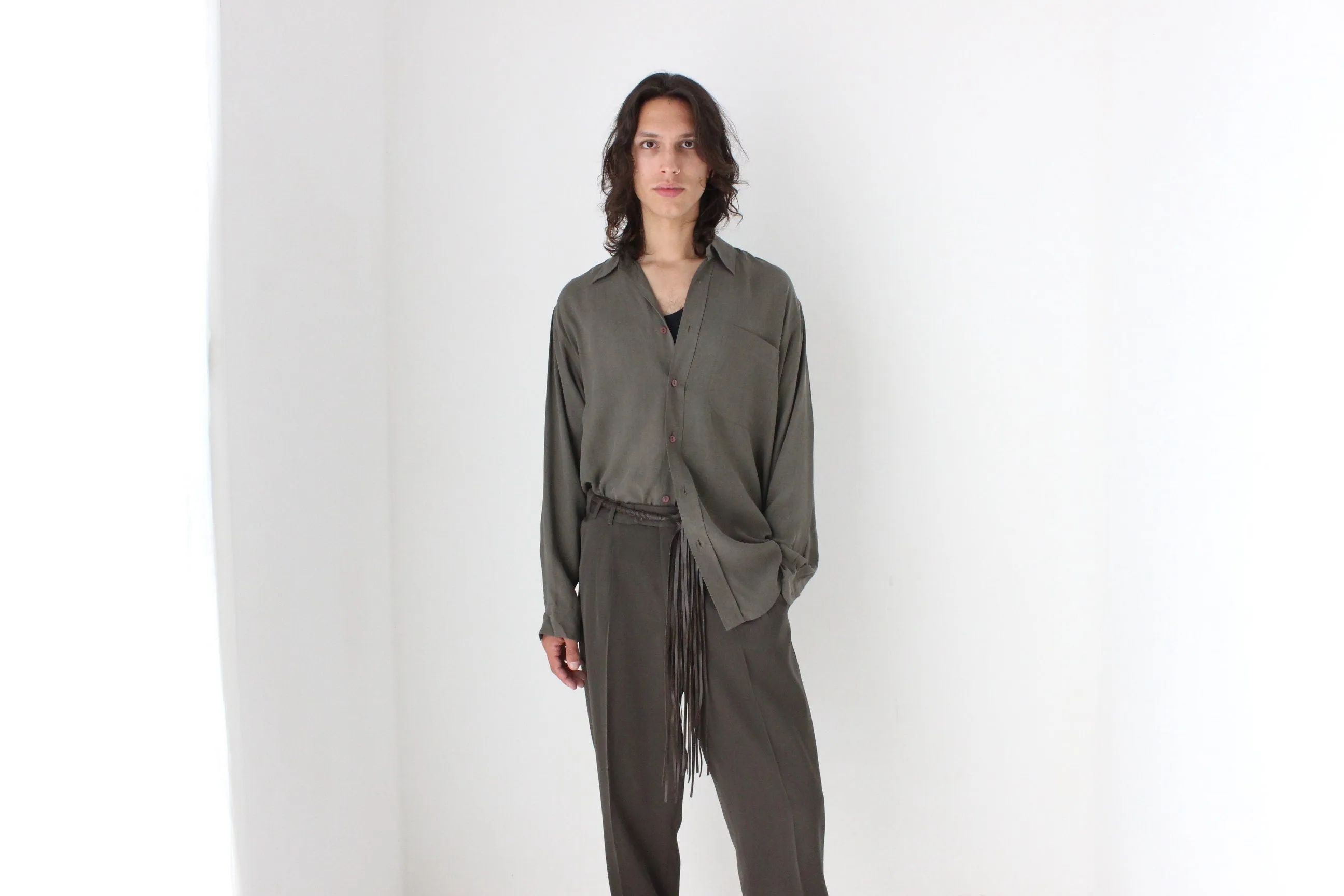 90s PURE FUJI SILK Relaxed Shirt in Khaki
