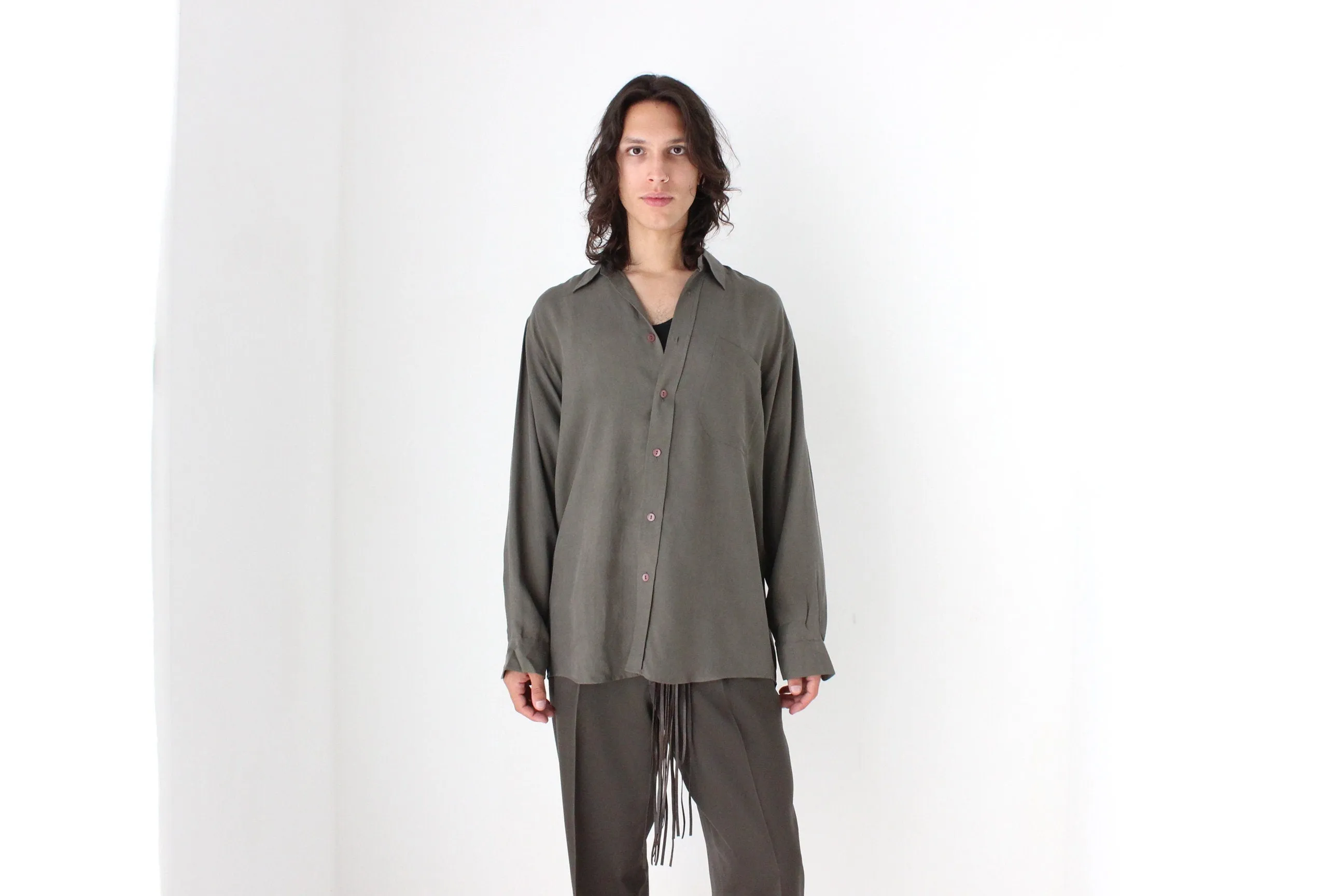 90s PURE FUJI SILK Relaxed Shirt in Khaki