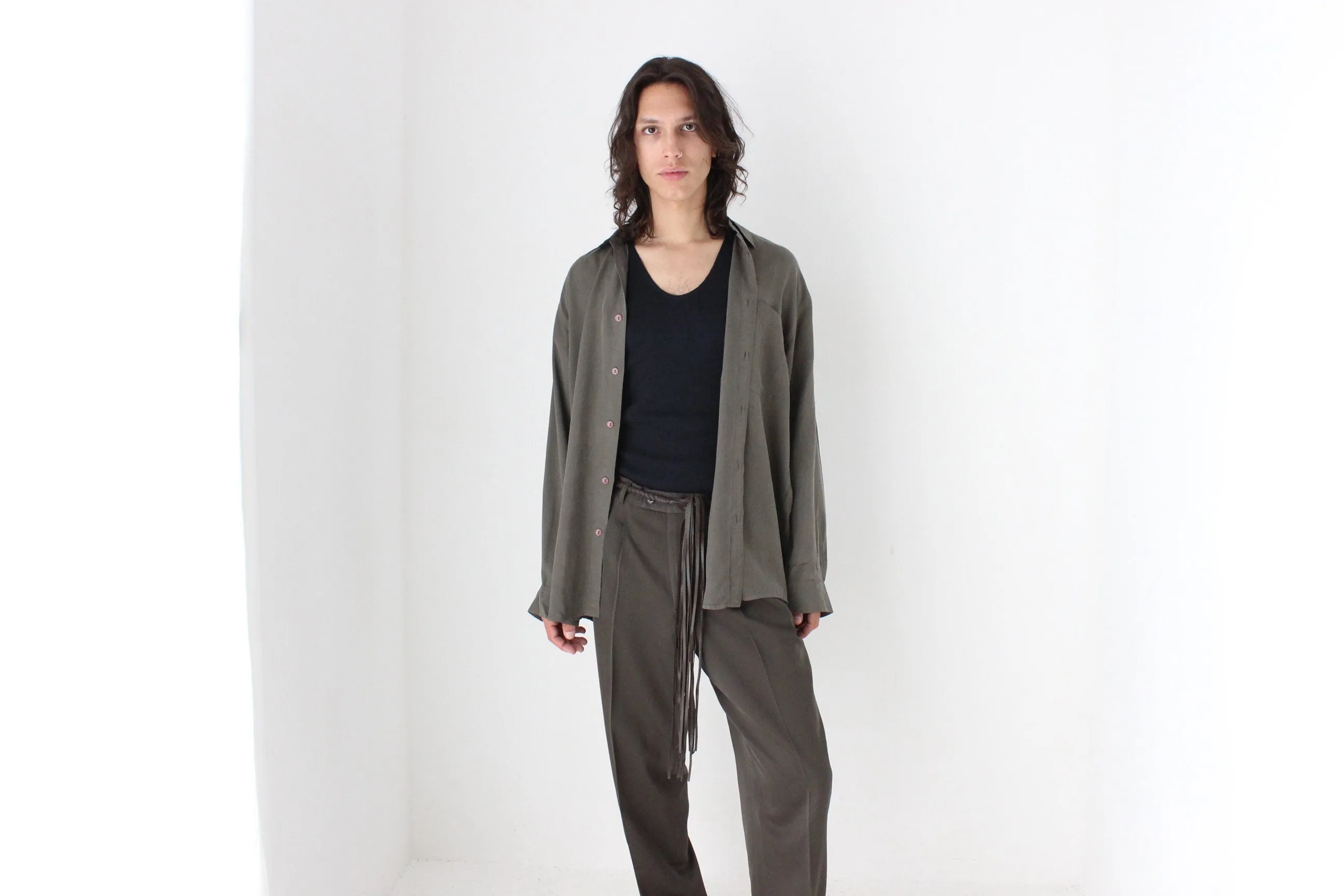 90s PURE FUJI SILK Relaxed Shirt in Khaki
