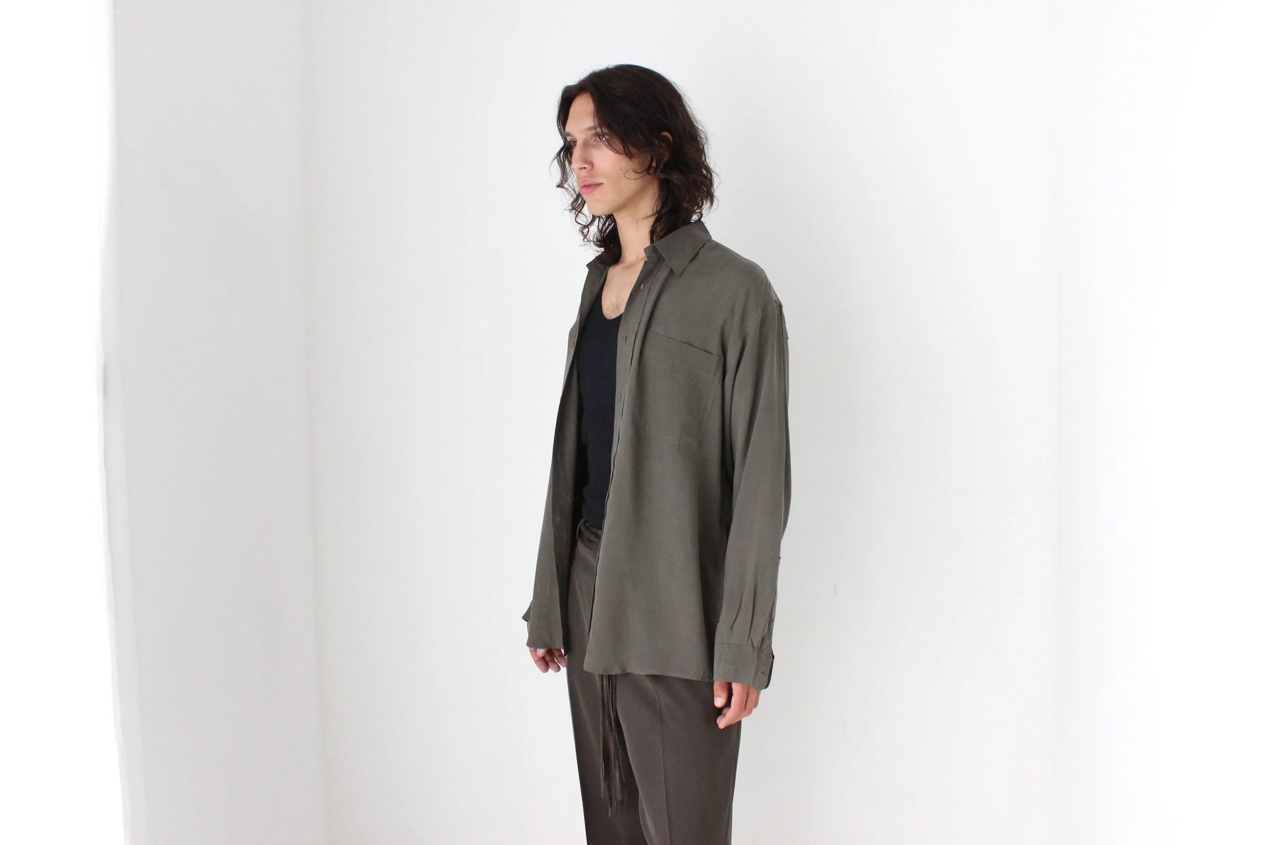 90s PURE FUJI SILK Relaxed Shirt in Khaki