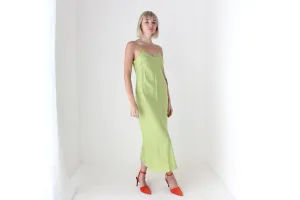90s Pure Silk Bias Cut Slip Dress in Pistachio