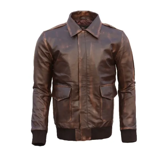 A2 Bomber Men's AIR Force Style Flight Jacket Real Leather Vintage Distressed Brown