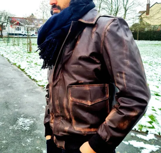 A2 Bomber Men's AIR Force Style Flight Jacket Real Leather Vintage Distressed Brown