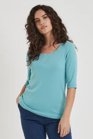 Adini 312508 Sandi Aqua Blue Henley Style Top