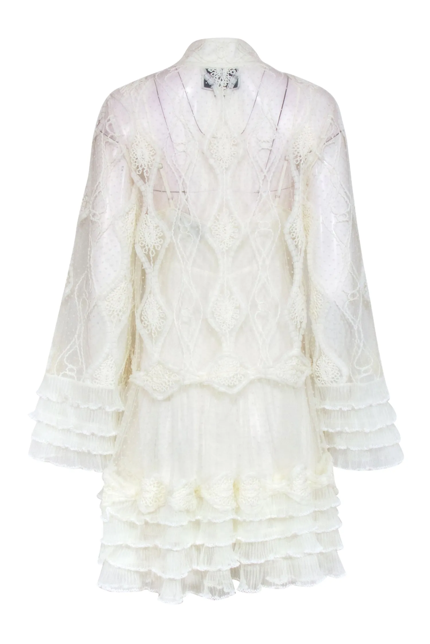 Alexis - Ivory Embroidered Mesh Mock Neck Dress Sz L