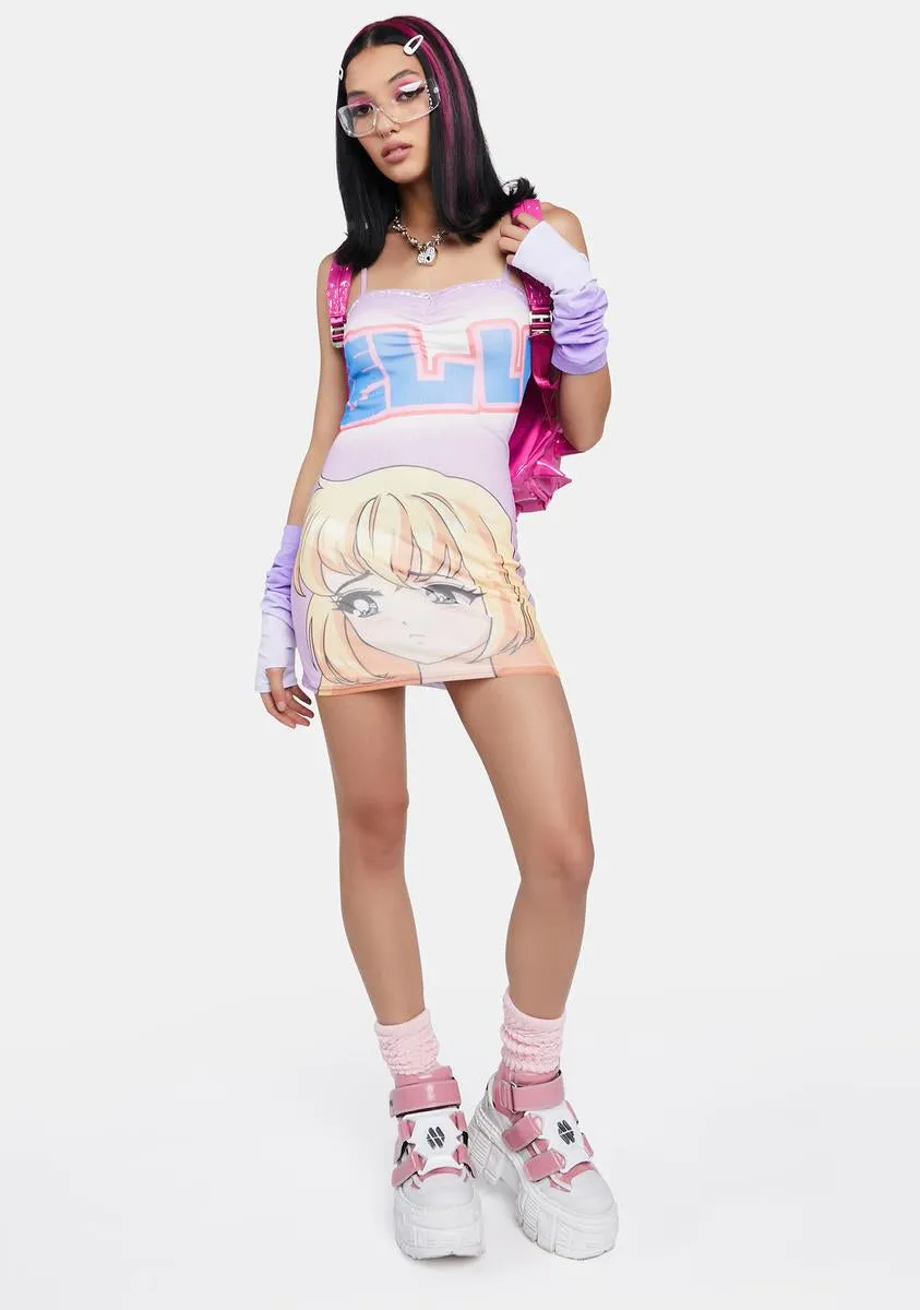 Anime Mesh Lace Trim Mini Dress