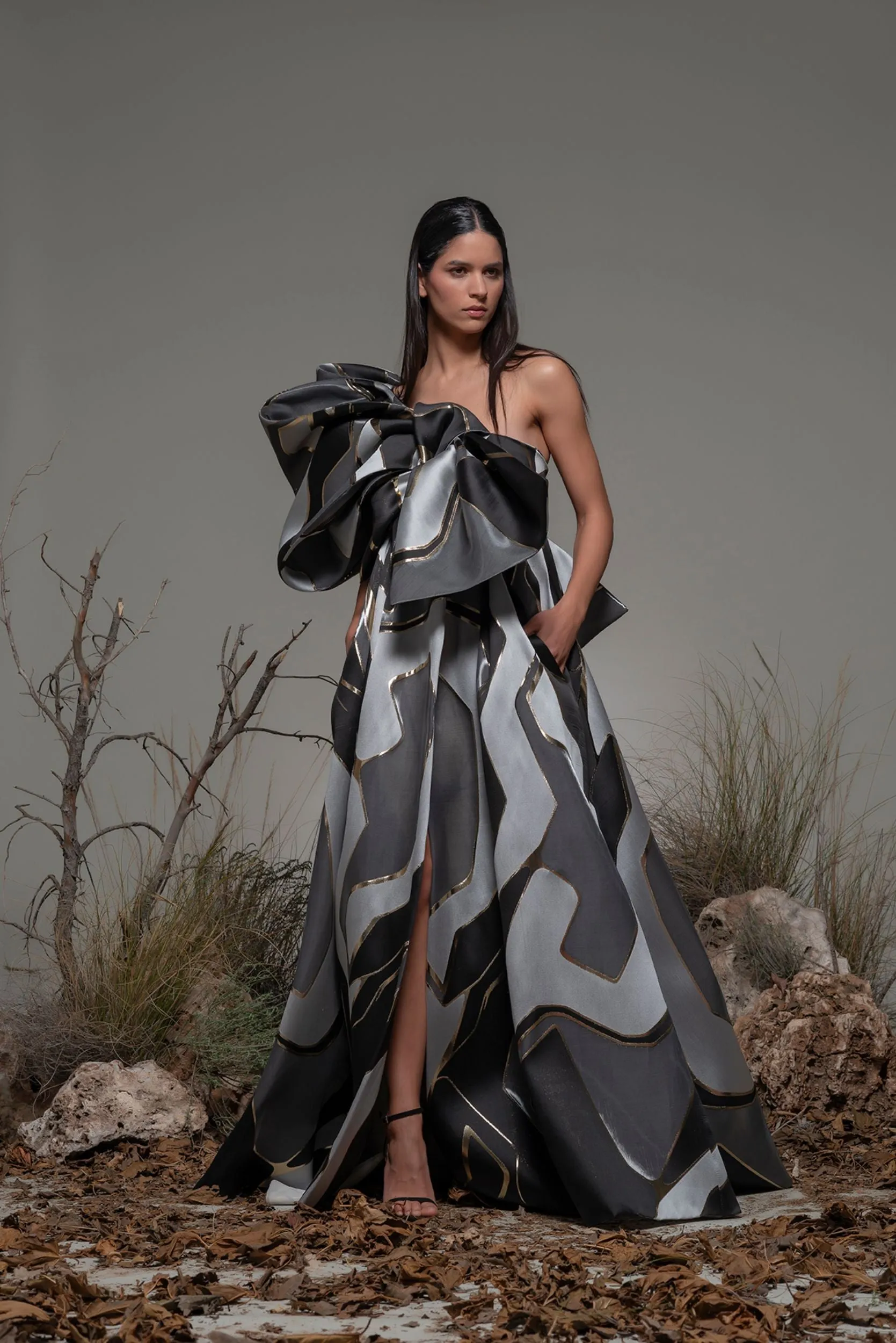 Asymmetric A-line Dress with Bow