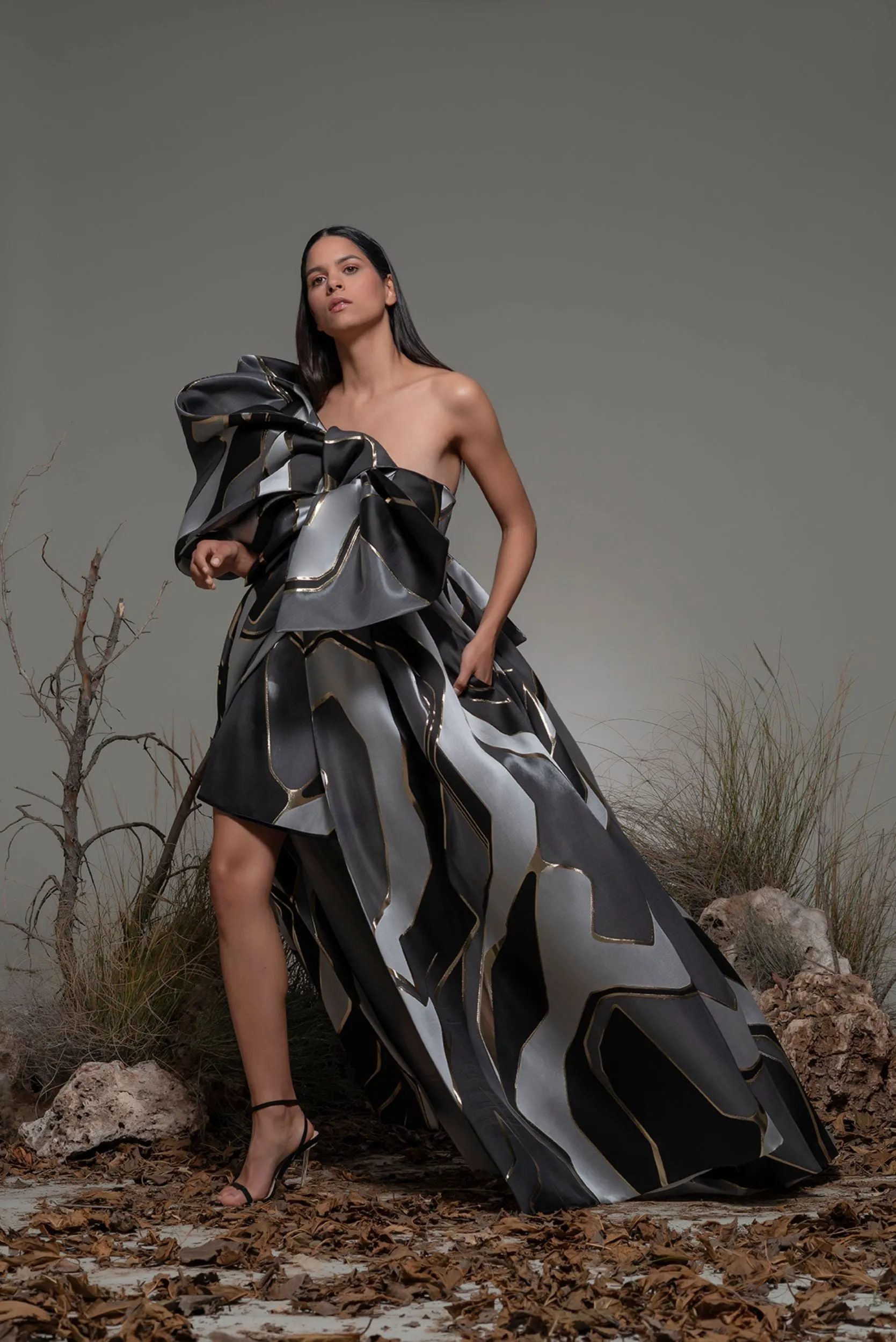 Asymmetric A-line Dress with Bow