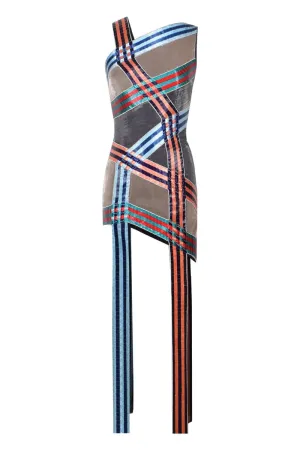 ASYMMETRIC HAND-EMBROIDERED MINI DRESS