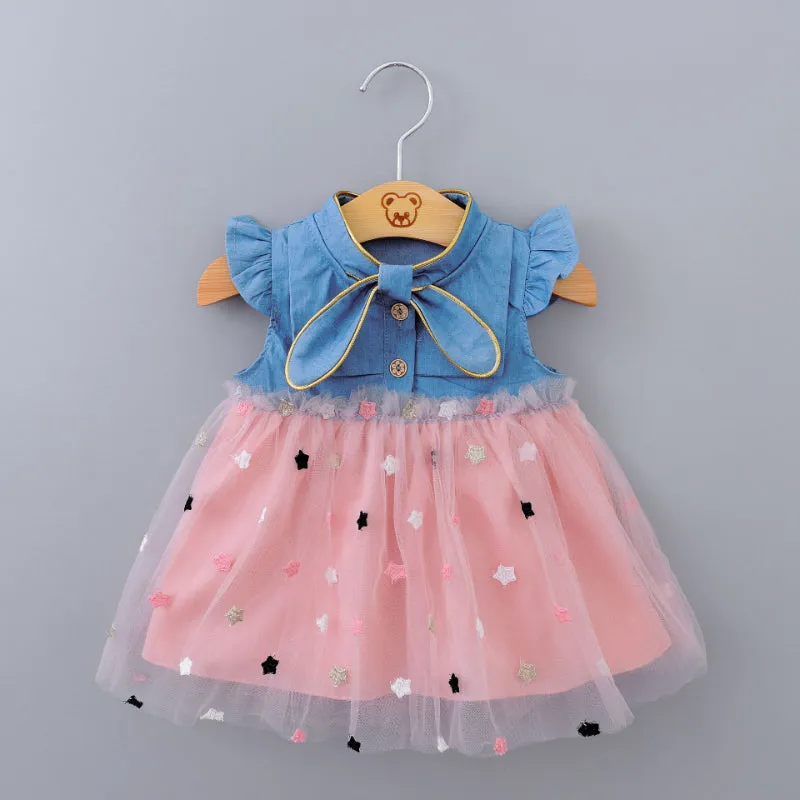 Baby Girl Denim Butterfly Sleeve Dress