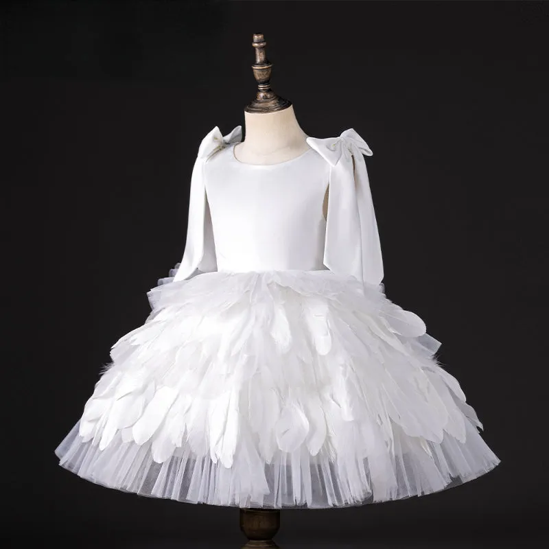 Baby Girl Fluffy Feathers Beauty Pageant  Dress Toddler Birthday Party Princess Dress