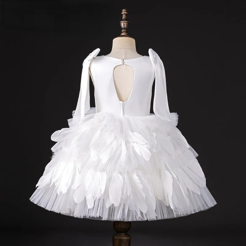 Baby Girl Fluffy Feathers Beauty Pageant  Dress Toddler Birthday Party Princess Dress