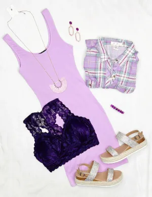 Basic Ribbed Tank Dress - Lavender