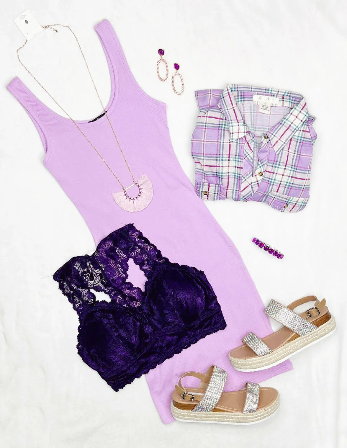 Basic Ribbed Tank Dress - Lavender