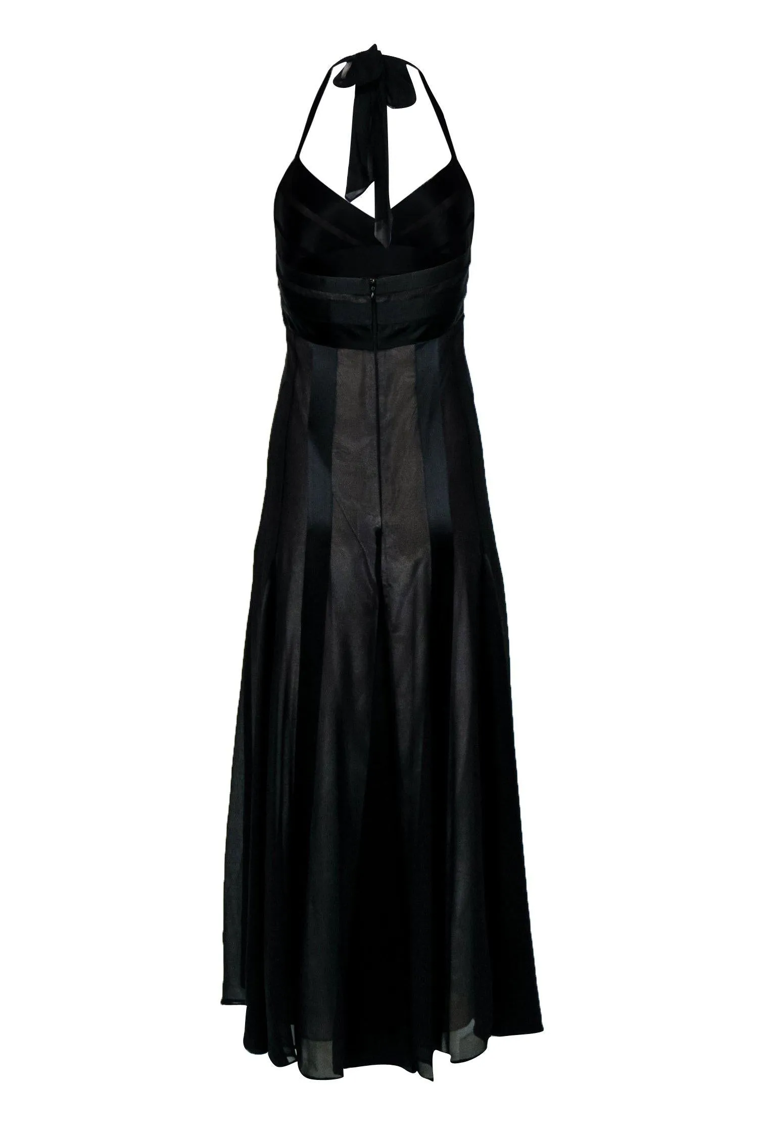 BCBG Max Azria - Black Striped Long Silk Dress w/ Sheer Paneling & Nude Slip Sz 2