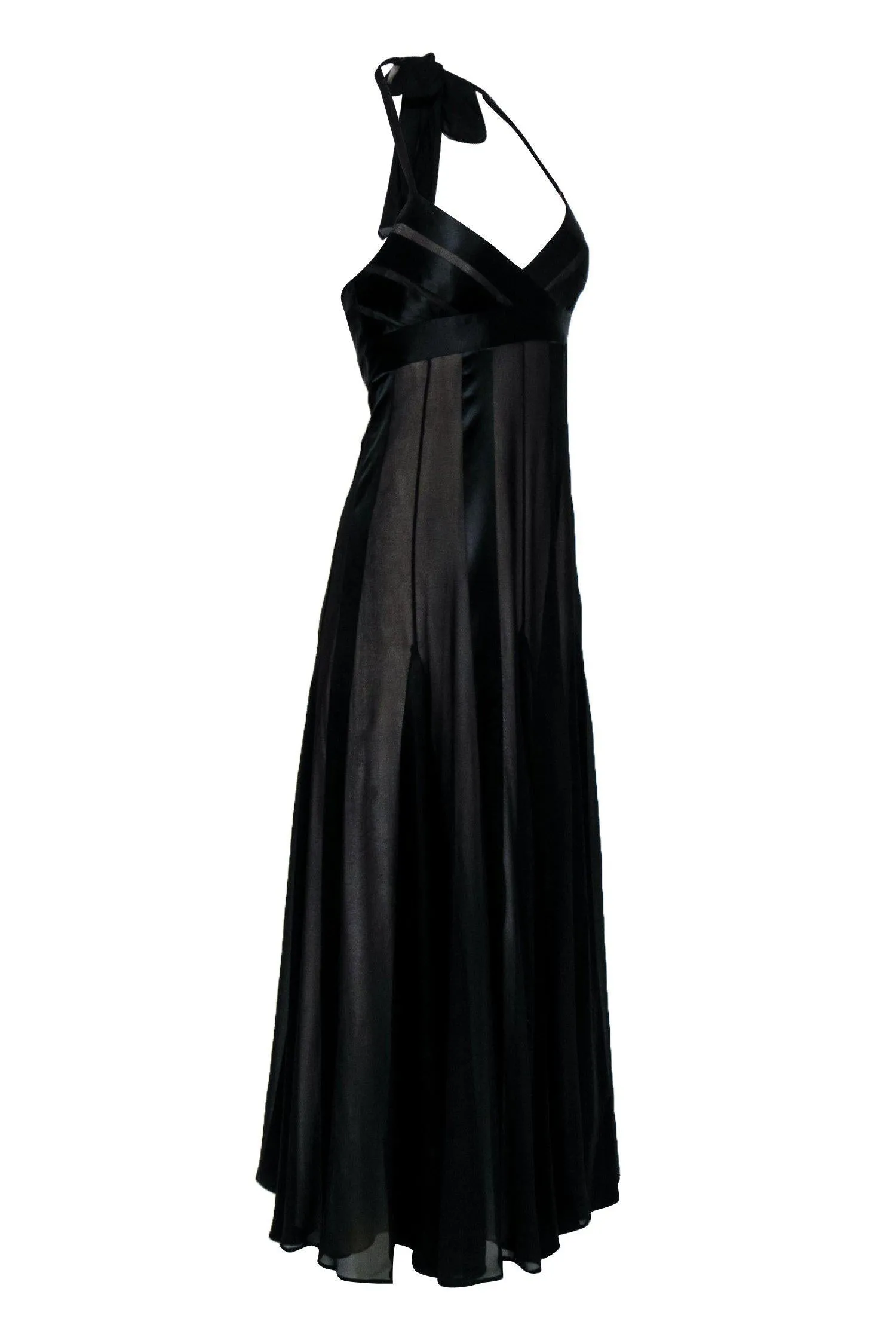 BCBG Max Azria - Black Striped Long Silk Dress w/ Sheer Paneling & Nude Slip Sz 2