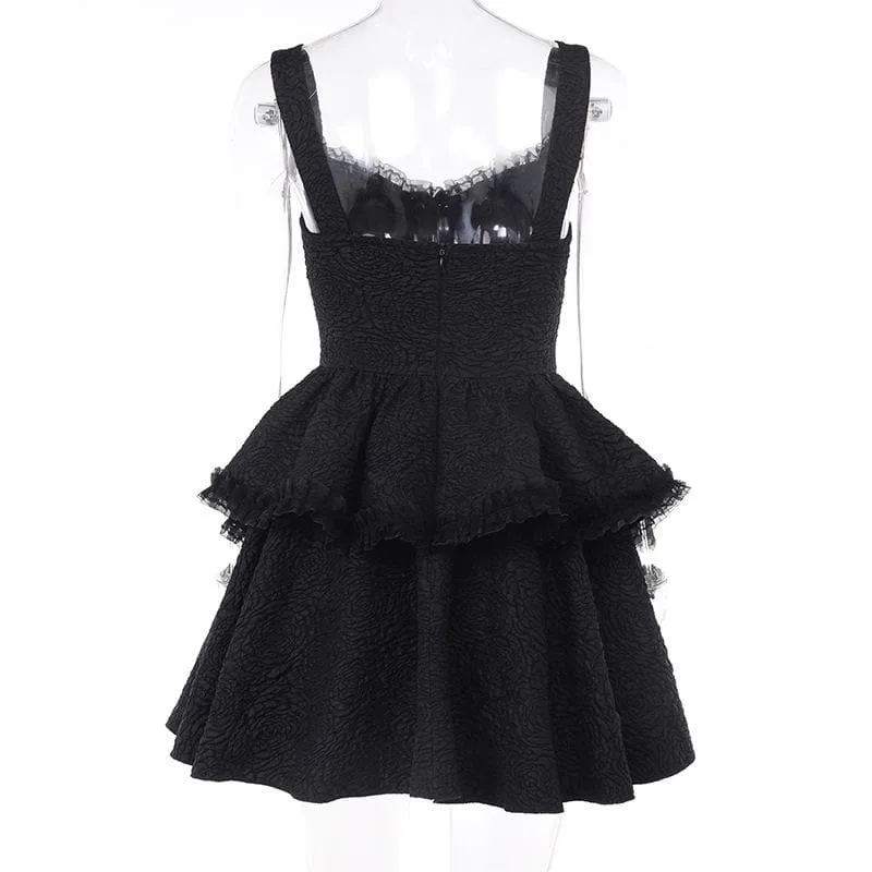 BerriesJam - Backless Lace Up Zip-Up Textured Solid Lace Hem Mini Dress | Gothic Dresses
