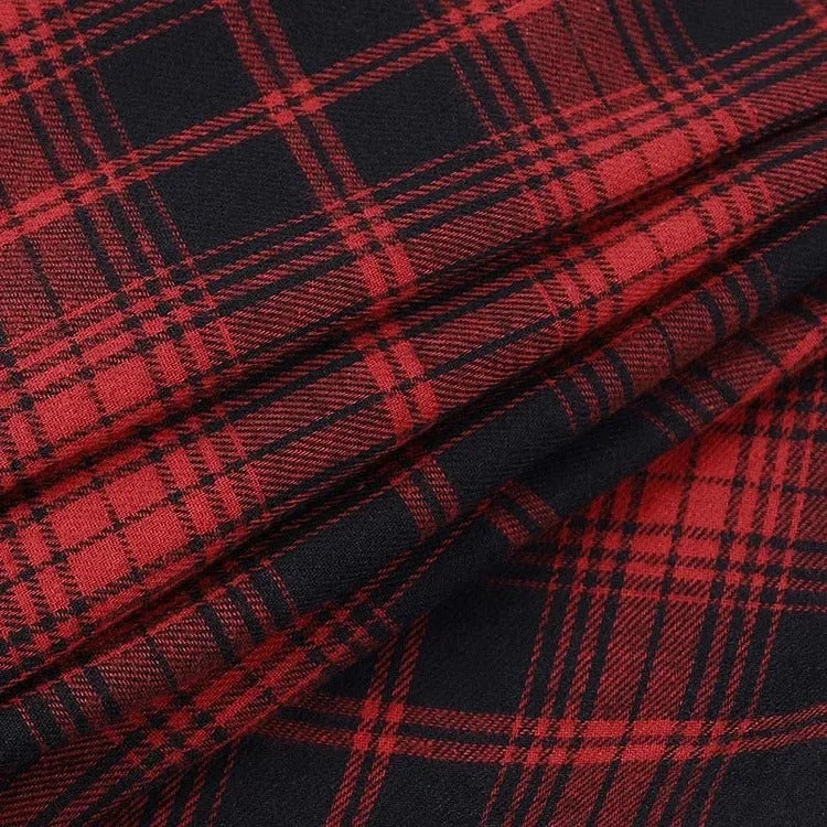 Bewitching Red Plaid Off-the-Shoulder Dress: A Gothic Rhapsody