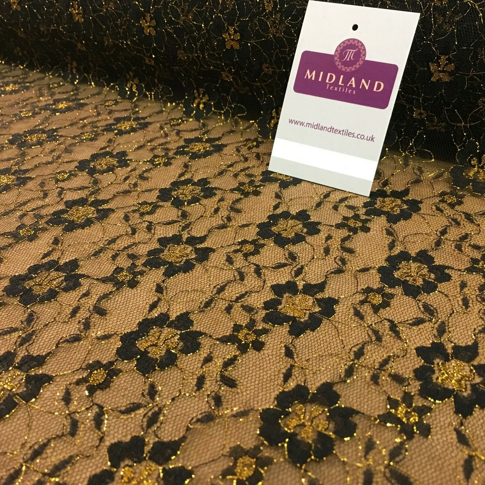 Black and Gold Floral Lurex Gothic Lace Dress Fabric 110cm Wide MH1167 Mtex