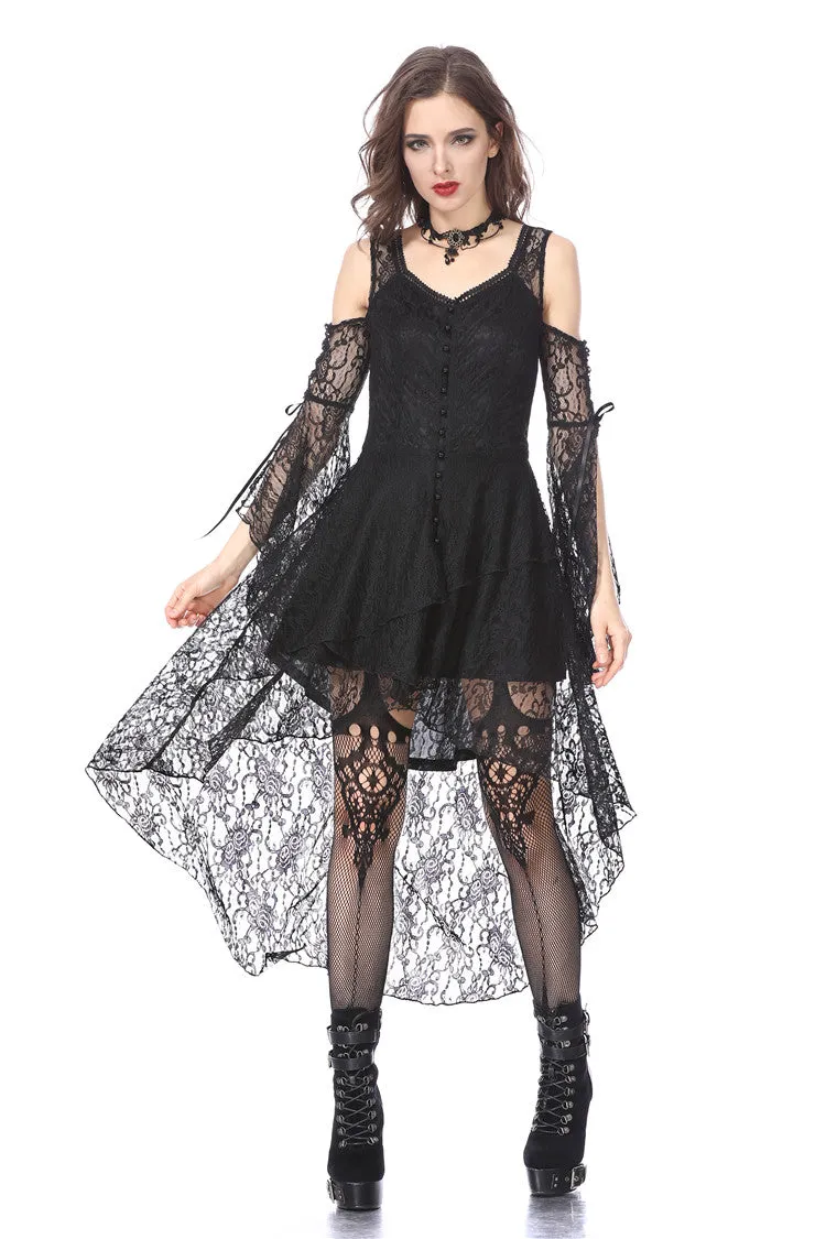 Black Gothic Elegant Lace High-Low Dress DW166