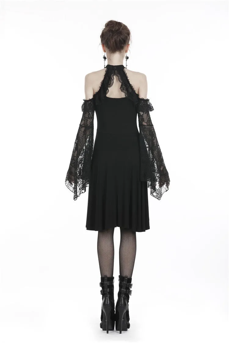 Black lady lace knitted off-shoulders dress DW246