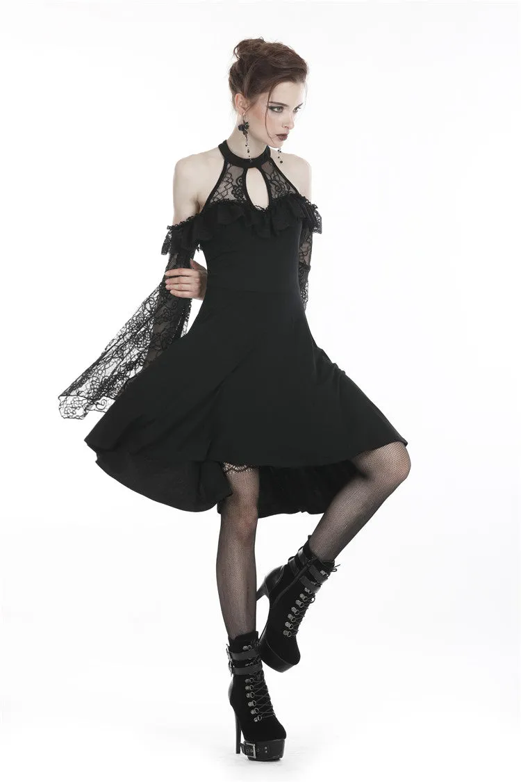 Black lady lace knitted off-shoulders dress DW246