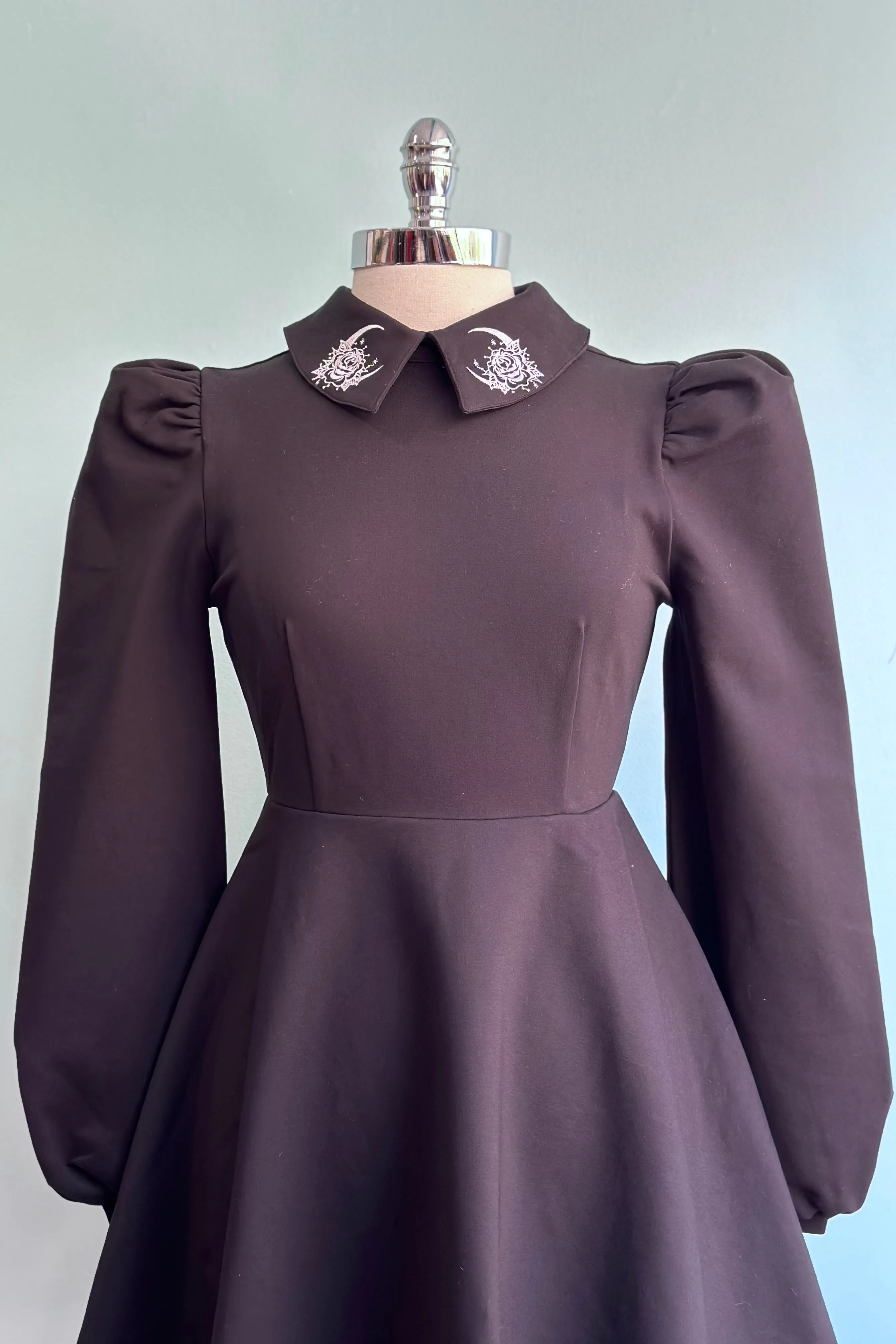 Black Moon Embroidered Mini Dress by Katakomb