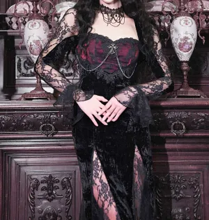 Blood Supply Dark Gothic Dream Rose Stitching Lace Velvet Fishtail Dress