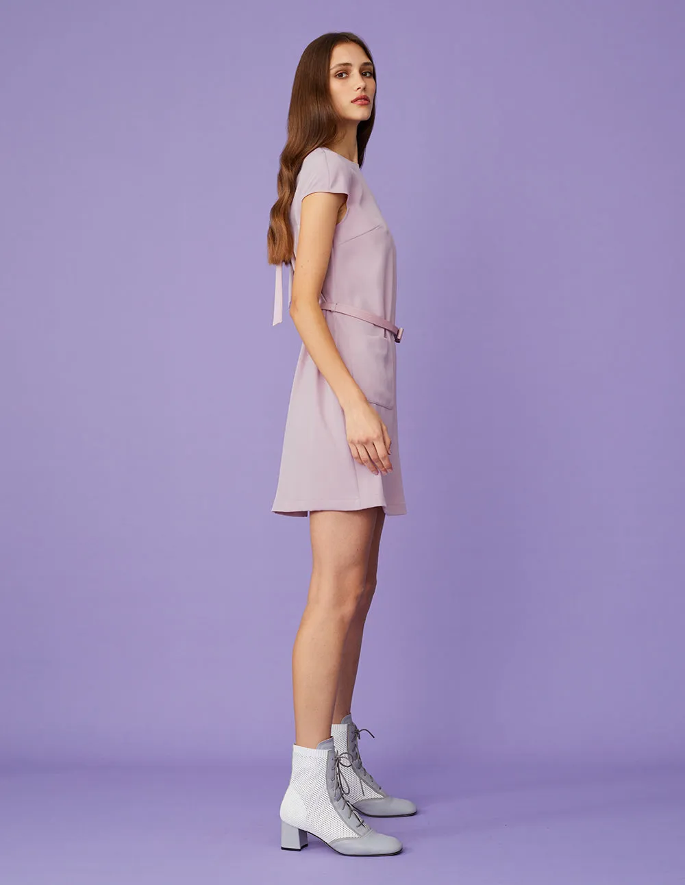 BORA AKSU Crew Neck Patch Pocket Thin Belted Dress
