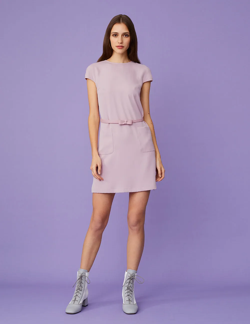 BORA AKSU Crew Neck Patch Pocket Thin Belted Dress