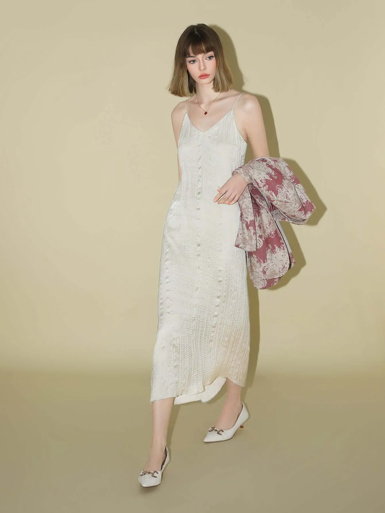 Chrevron Knitted Ivory French Slip Dress
