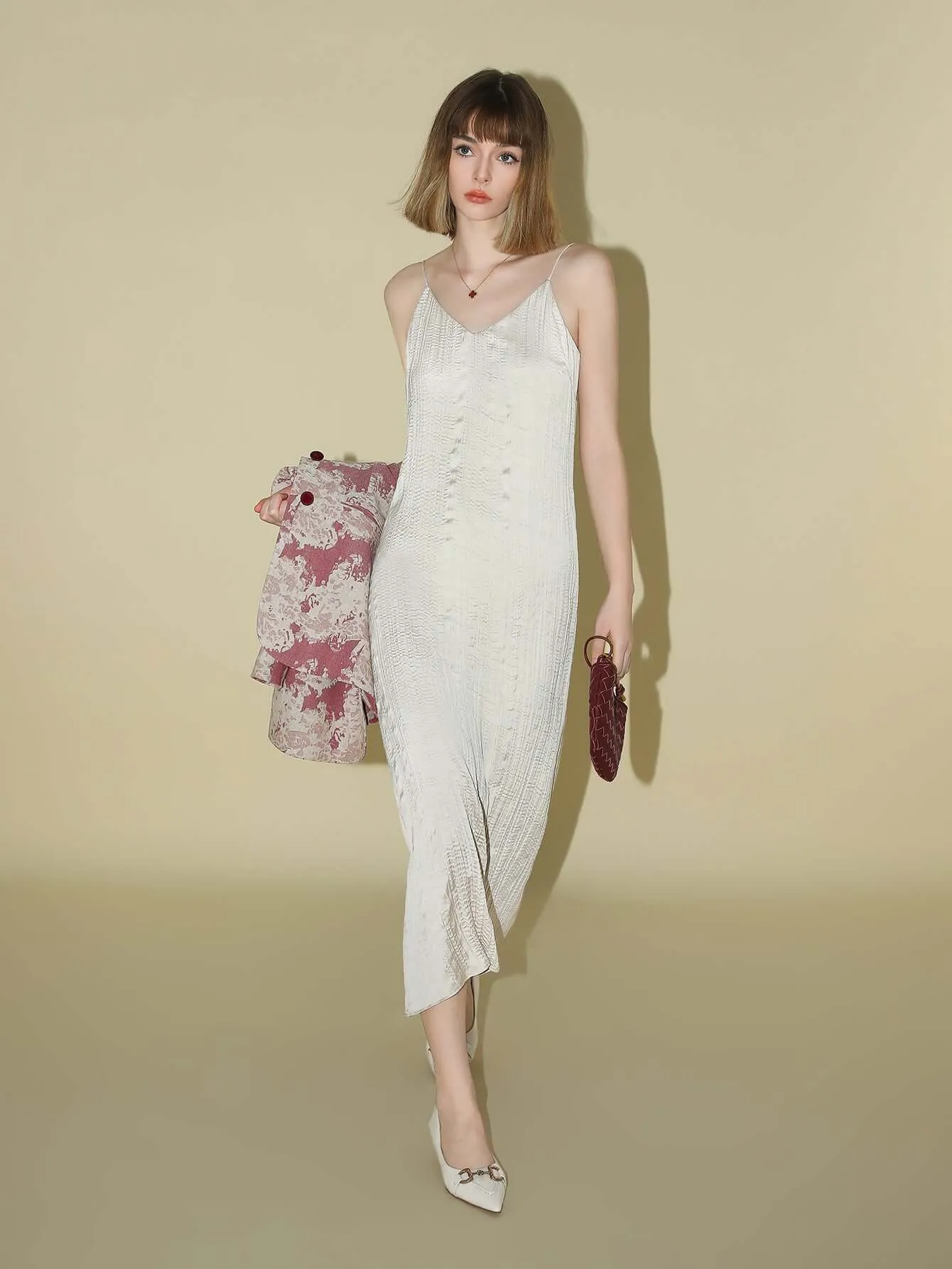 Chrevron Knitted Ivory French Slip Dress