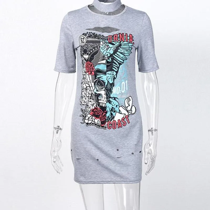 Coast Skull Printed Hollow Out Summer Dress