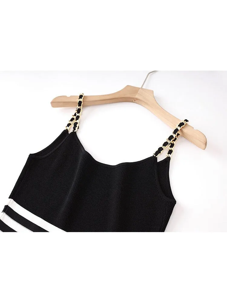 Color Block Striped Knit Slip Dress