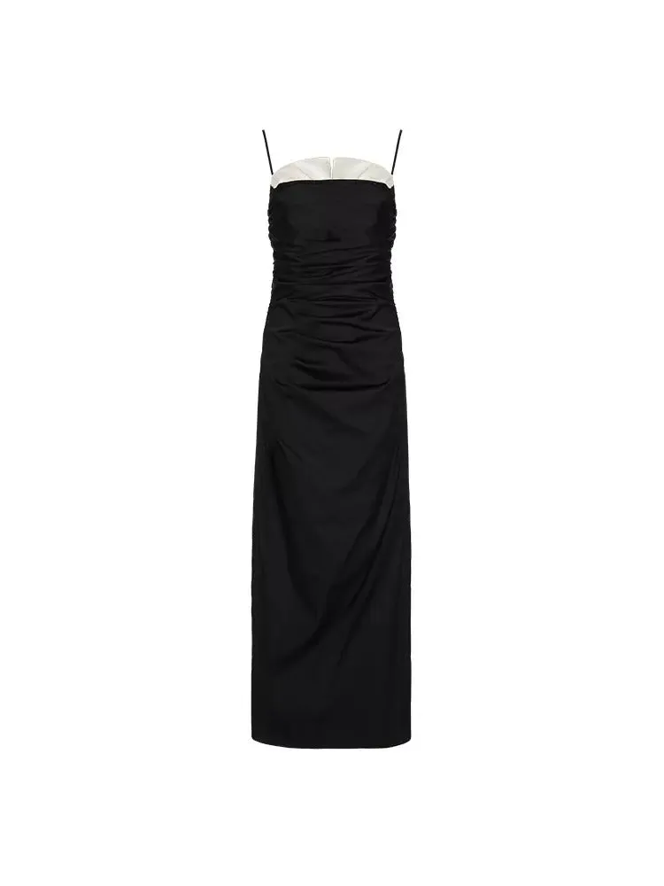 Contrasting Colors Slim Long Slip Dress
