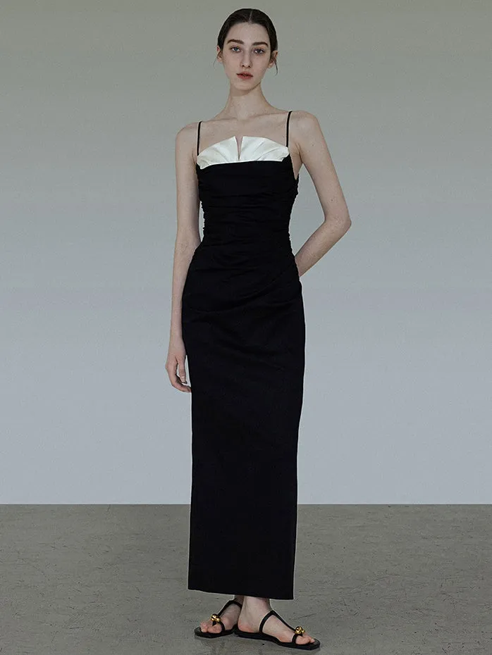 Contrasting Colors Slim Long Slip Dress