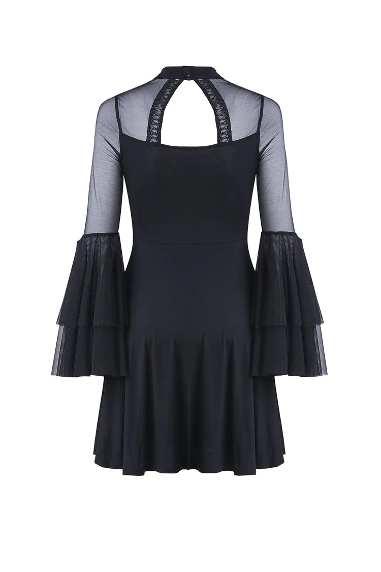 Cute gothic flower bust layered sleeve midi dress DW216