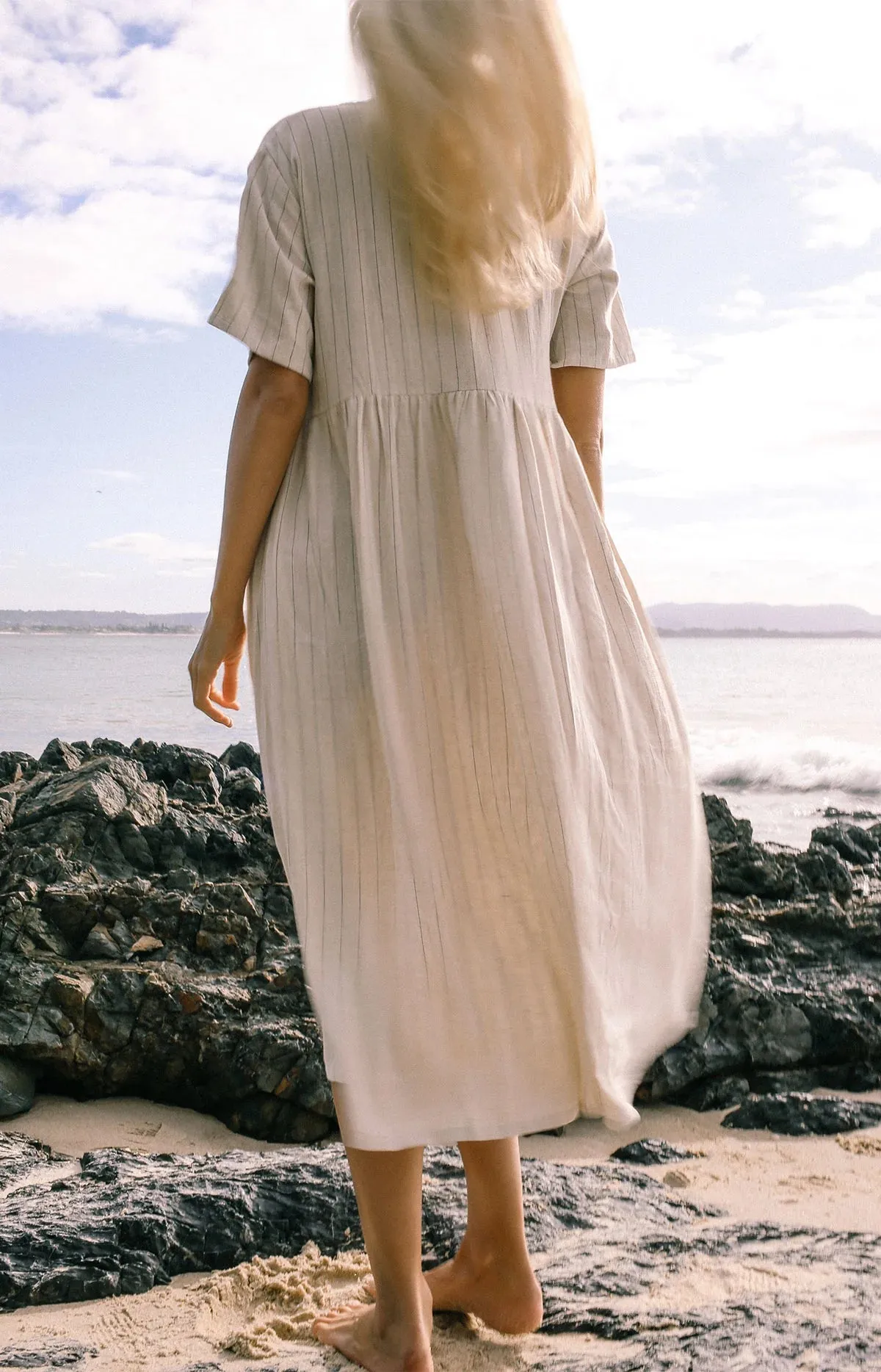 DARCEY MIDI DRESS - NATURAL STRIPE