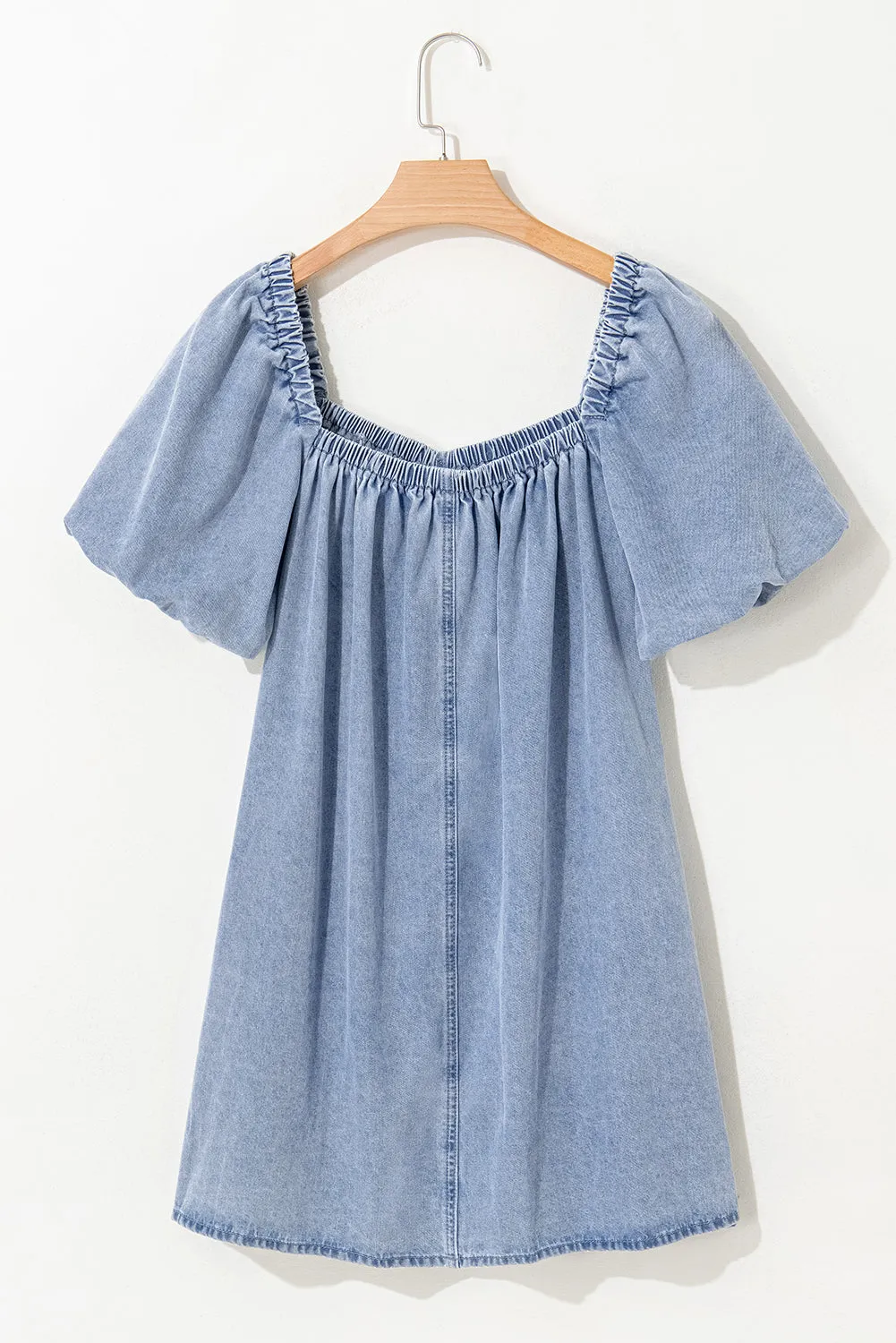 Denim Bubble Sleeve Babydoll Dress