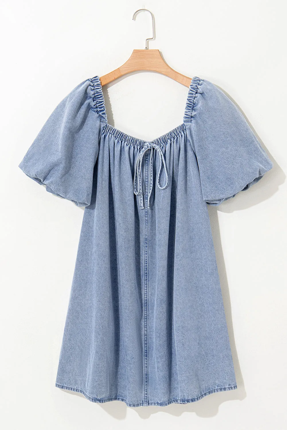 Denim Bubble Sleeve Babydoll Dress