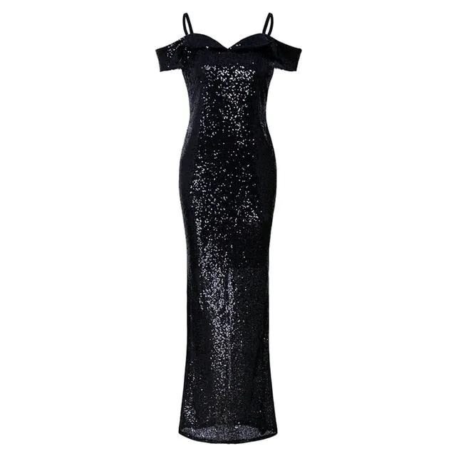 Elegant Gothic Black Summer Sequined  Dress